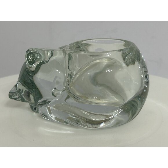 Vintage Sleeping Cat Clear Candle Holder Set Of 2 Indiana Glass Made In U.S.A - Picture 12 of 12